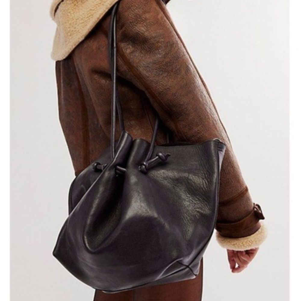 Free People Head Over Heels Leather Tote Black